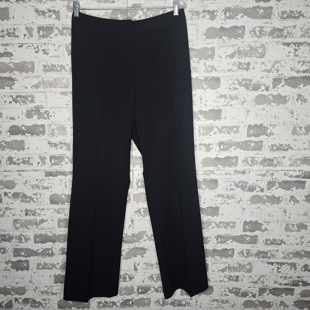 Lafayette 148 New York Pants Women 10 Black Wool Stretch Flat Front Straight Leg